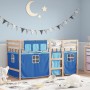 Cama alta para niños con cortinas madera pino azul 90x200 cm