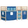 Cama alta para niños con cortinas madera pino azul 90x200 cm