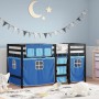 Cama alta para niños con cortinas madera pino azul 90x200 cm de , Camas y somieres - Ref: Foro24-3283824, Precio: 184,71 €, D...