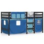 Cama alta para niños con cortinas madera pino azul 90x200 cm de , Camas y somieres - Ref: Foro24-3283824, Precio: 184,80 €, D...