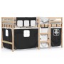 Children's loft bed with black white pine wood curtains 90x190 cm by , Beds and slatted bases - Ref: Foro24-3283826, Price: 1...