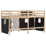 Children's loft bed with black white pine wood curtains 90x190 cm by , Beds and slatted bases - Ref: Foro24-3283826, Price: 1...