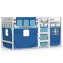 Cama alta para niños con cortinas madera pino azul 90x190 cm