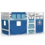 High bed for children with blue pine wood curtains 90x190 cm by , Beds and slatted bases - Ref: Foro24-3283830, Price: 181,10...