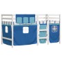 Cama alta para niños con cortinas madera pino azul 90x190 cm de , Camas y somieres - Ref: Foro24-3283830, Precio: 179,99 €, D...