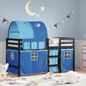 Cama alta para niños con túnel madera pino azul 90x200 cm de , Camas y somieres - Ref: Foro24-3283851, Precio: 199,73 €, Desc...