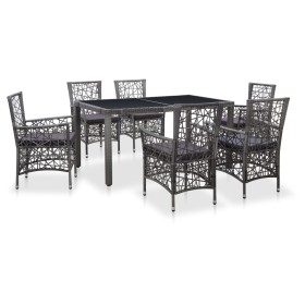 Gray synthetic rattan 7-piece garden dining set by vidaXL, Garden sets - Ref: Foro24-45993, Price: 472,99 €, Discount: %