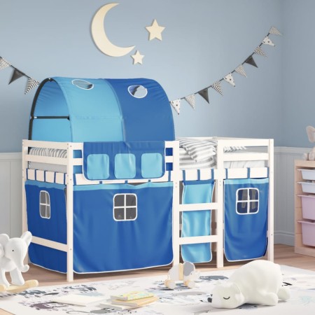 Cama alta para niños con túnel madera pino azul 80x200 cm de , Camas y somieres - Ref: Foro24-3283839, Precio: 195,38 €, Desc...