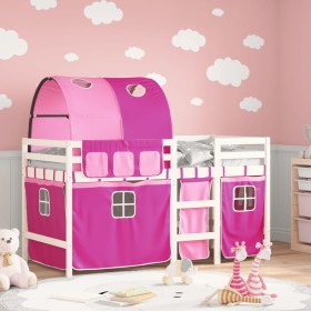 High bed for children with pink pine wood tunnel 90x190 cm by , Beds and slatted bases - Ref: Foro24-3283858, Price: 199,86 €...