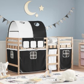 Cama alta niños con túnel madera pino blanco negro 90x190 cm de , Camas y somieres - Ref: Foro24-3283853, Precio: 179,99 €, D...