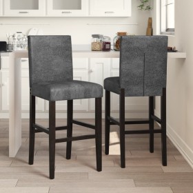 High stools 2 pcs solid rubber wood and fabric by , Kitchen stools - Ref: Foro24-4006188, Price: 132,74 €, Discount: %