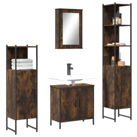 Set de muebles baño 4 pzas madera contrachapada roble ahumado de , Muebles de baño - Ref: Foro24-3214832, Precio: 249,99 €, D...