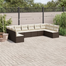 10-piece garden sofa set and brown synthetic rattan cushions by , Garden sets - Ref: Foro24-3218093, Price: 623,99 €, Discoun...