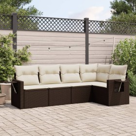 5-teiliges Garten-Essset und braune Kissen aus synthetischem Rattan von , Gartensets - Ref: Foro24-3220132, Preis: 364,77 €, ...