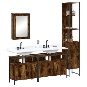 4-piece bathroom furniture set smoked oak plywood by , Bathroom furniture - Ref: Foro24-3214807, Price: 236,62 €, Discount: %