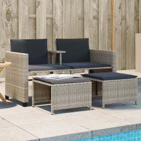 2 seater garden sofa with light gray PE rattan table and stools by , Garden sets - Ref: Foro24-368421, Price: 217,99 €, Disco...