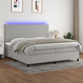 Box spring bed with fabric mattress and light gray LED 200x200 cm by vidaXL, Beds and slatted bases - Ref: Foro24-3134741, Pr...