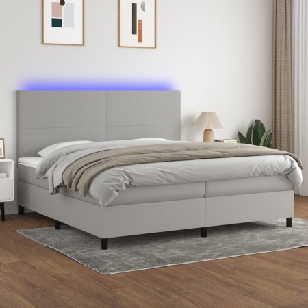 Cama box spring con colchón tela y LED gris claro 200x200 cm de vidaXL, Camas y somieres - Ref: Foro24-3134741, Precio: 679,6...