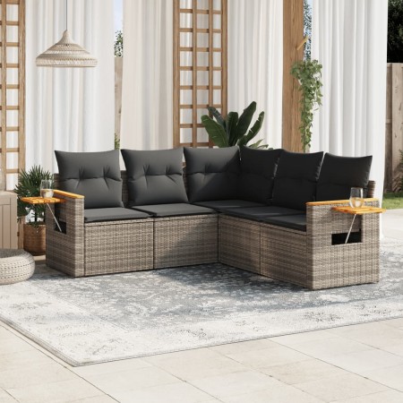 Gartensofa-Set mit Kissen, 5-teilig, graues synthetisches Rattan von , Gartensets - Ref: Foro24-3226802, Preis: 366,11 €, Rab...