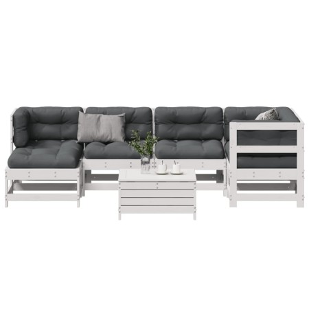 Set muebles jardín 7 pzas con cojines madera maciza pino blanco de , Conjuntos de jardín - Ref: Foro24-3250913, Precio: 714,9...