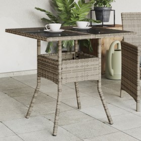 Garden table glass surface PE rattan gray 80x80x75 cm by , Garden tables - Ref: Foro24-365522, Price: 88,26 €, Discount: %