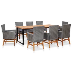 Set comedor jardín 9 pzas ratán sintético y madera acacia gris de vidaXL, Conjuntos de jardín - Ref: Foro24-46009, Precio: 83...