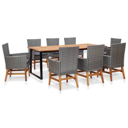 9-piece garden dining set made of synthetic rattan and gray acacia wood. by vidaXL, Garden sets - Ref: Foro24-46009, Price: 7...