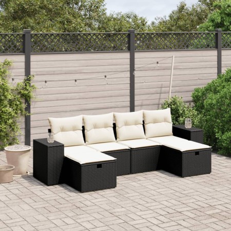 6-teiliges Gartensofa-Set und schwarze synthetische Rattankissen von , Gartensets - Ref: Foro24-3264472, Preis: 379,99 €, Rab...