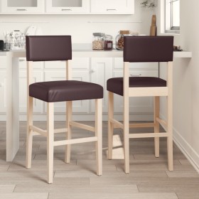 High stools 2 pcs solid rubber wood and synthetic leather by , Kitchen stools - Ref: Foro24-4006197, Price: 105,32 €, Discoun...