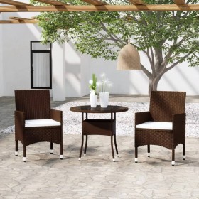 Garden bistro set 3 pieces PE rattan brown tempered glass by , Garden sets - Ref: Foro24-3095905, Price: 237,14 €, Discount: %