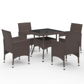 Set de comedor de jardín 5 pzas ratán PE vidrio templado marrón de , Conjuntos de jardín - Ref: Foro24-3095913, Precio: 348,9...