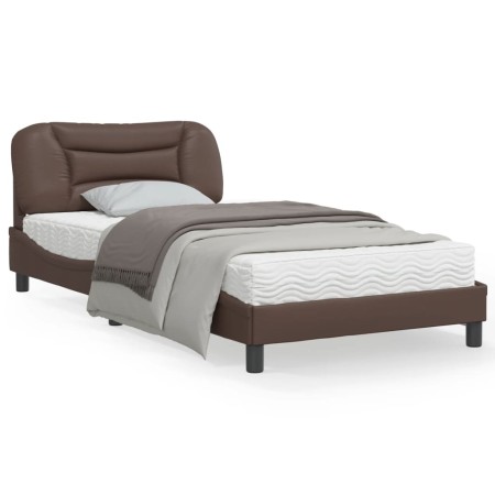 Estructura de cama cabecero cuero sintético marrón 100x200 cm de , Camas y somieres - Ref: Foro24-3207983, Precio: 163,58 €, ...