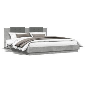 Estructura de cama cabecero luces LED gris hormigón 180x200 cm de , Camas y somieres - Ref: Foro24-3209992, Precio: 211,99 €,...