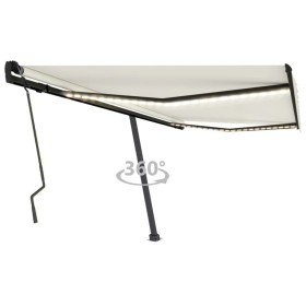 Manual retractable awning with cream LED 400x300 cm by , Awnings - Ref: Foro24-3069742, Price: 499,72 €, Discount: %