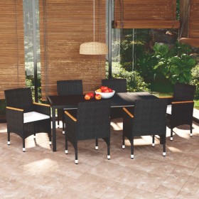 7-teiliges Garten-Essset und schwarze Kissen aus synthetischem Rattan von , Gartensets - Ref: Foro24-3095019, Preis: 619,58 €...