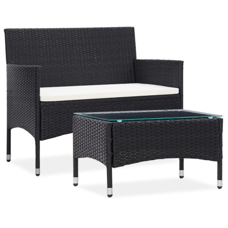 Set muebles de jardín 2 piezas con cojín ratán sintético negro de , Conjuntos de jardín - Ref: Foro24-3059319, Precio: 176,99...