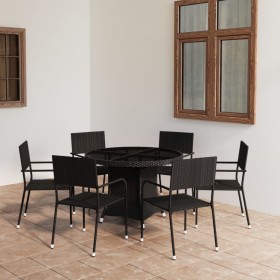 Juego de comedor para jardín 7 piezas ratán sintético negro de , Conjuntos de jardín - Ref: Foro24-3059454, Precio: 346,99 €,...