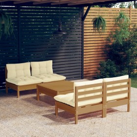 Garden furniture 5 pieces cream pine wood cushions by , Garden sets - Ref: Foro24-3096007, Price: 385,99 €, Discount: %