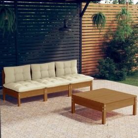 Garden furniture 4 pieces with cream pine wood cushions by , Garden sets - Ref: Foro24-3096085, Price: 314,36 €, Discount: %