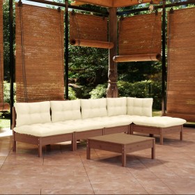 Garden furniture 6 pieces and cushions honey brown pine wood by , Garden sets - Ref: Foro24-3096343, Price: 512,99 €, Discoun...