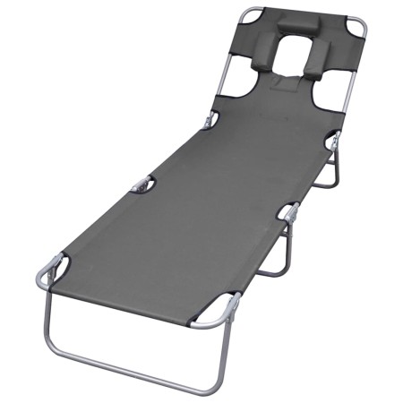 Folding lounger with head cushion and adjustable backrest gray by , Loungers - Ref: Foro24-44295, Price: 64,15 €, Discount: %