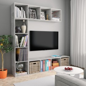 Mueble de TV y librería 3 piezas gris hormigón 180x30x180 cm de , Librerías y estanterías - Ref: Foro24-278792, Precio: 164,0...