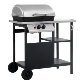 Portable gas barbecue with 3-shelf black and silver table by , Barbecues - Ref: Foro24-3051182, Price: 189,99 €, Discount: %