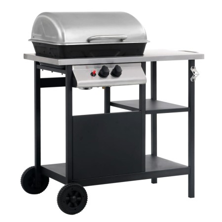 Portable gas barbecue with 3-shelf black and silver table by , Barbecues - Ref: Foro24-3051182, Price: 189,95 €, Discount: %