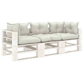 3-Sitzer-Gartensofa aus Holzpaletten mit beigen Kissen von , Outdoor-Sofas - Ref: Foro24-3052425, Preis: 291,10 €, Rabatt: %