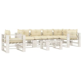 Garden pallet furniture set 6 pieces wood with cream cushions by , Garden sets - Ref: Foro24-3052467, Price: 661,99 €, Discou...