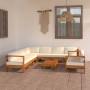 Garden furniture 9 pcs cushions white cream acacia wood by , Garden sets - Ref: Foro24-3057942, Price: 1,00 €, Discount: %