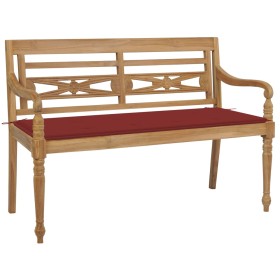 Banco Batavia madera maciza de teca con cojín rojo 120 cm de , Bancos de jardín - Ref: Foro24-3062160, Precio: 217,34 €, Desc...