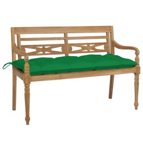 Batavia solid teak bench with green cushion 120 cm by , garden benches - Ref: Foro24-3062174, Price: 202,99 €, Discount: %