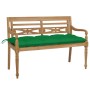 Banco Batavia de teca maciza con cojín verde 120 cm de , Bancos de jardín - Ref: Foro24-3062174, Precio: 202,19 €, Descuento: %